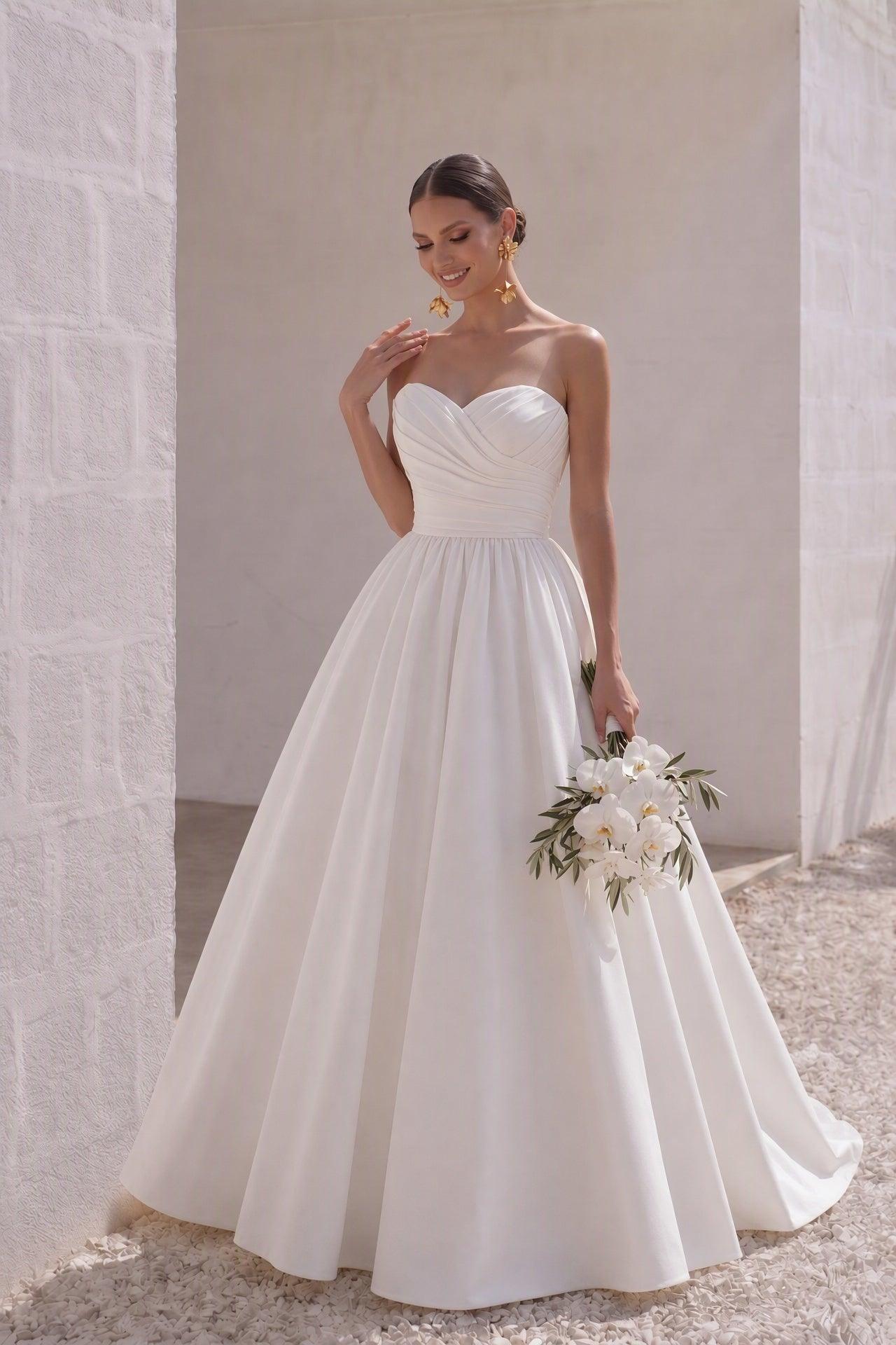 A-Line Court Train Satin Gothic Wedding Dress B14TB0040 - 25 Days / Ivory / US0-UK2-EUR30 - COCOMELODY